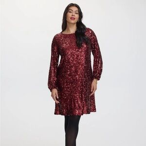 Reitmans Burgundy Sequin Long Sleeve Dress